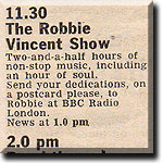 Radio Times listing for Robbie's Saturday lunchtime show on Radio London